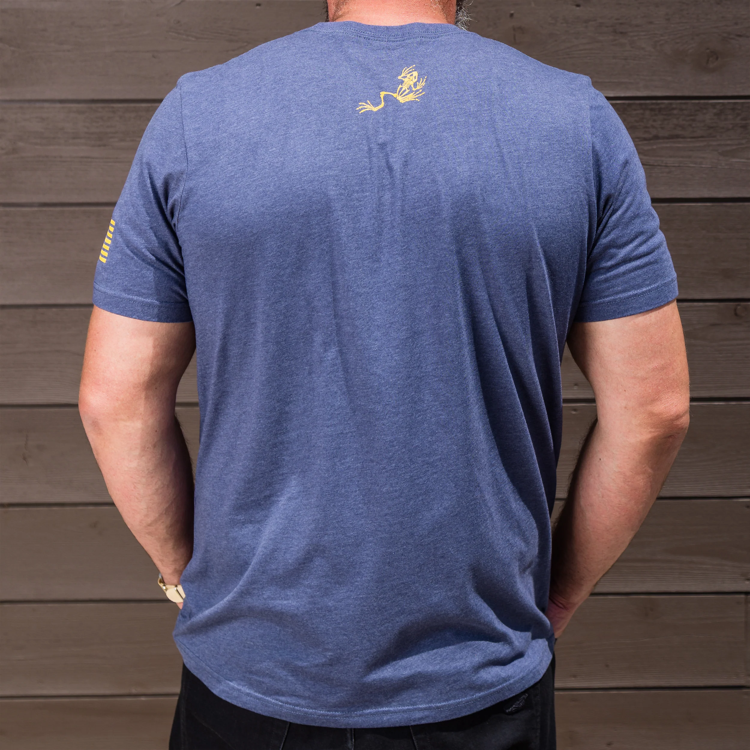 Navy Blue and Gold Distressed Crossed Hawks Tee - Image 3